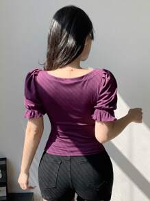 DAZY Camiseta de manga abullonada elegante para mujer, nueva llegada de primavera, con volantes, crop tops para mujer