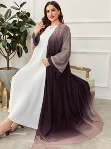 Al Najma 大码女式渐变亮片网布优雅浪漫长袍，女士经典朴素长袍 - 彩色 - 查看 3