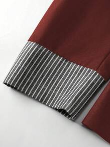 Calvaya Women Plus Size Grey Striped Patchwork Double-Breasted Casual Suit Jacket - Burgundy - View 4