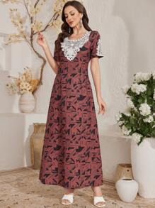 Al Najma 2025 Spring/Summer New  Style Applique Cinched Waist Dress - Red - View 6