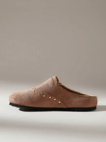 Solecia Mocasines planos minimalistas con tachuelas para mujer, uso casual para todos los días - Caqui - Ver 4