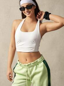 VARSITIE 圆领褶皱短款运动文胸 - 白色 - 查看 7