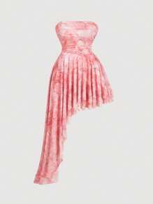 SHEIN MOD Plus Size Butterfly Print Ruched Asymmetric Hem Dress, Suitable For Date, Party, Holiday, Brunch