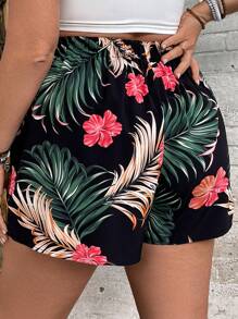 SHEIN VCAY Plus Size Lace Up All Over Print Casual Shorts, Rave Outfits Festival, Business Casual Woman, Boho Country Outfits Women, Beach Outfits For Woman, Beach Outfits For Woman, Boho Women Clothing