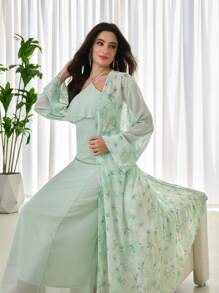 Modelyn 2pcs Set: Chiffon Embroidered Elegant Jacket + Fashionable Neck-Wrap Dress For Women, Spring/Summer Fall Cloth For Women