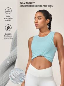 GLOWMODE Seamless Coolmax Flex Fit Bonded Hem Collar Jacquard Waist Length Vest Tee Top Medium Impact Running Training Workout Gym - Blue - View 5