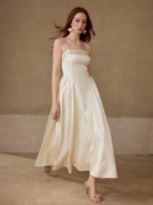 MOTF PREMIUM VESTIDO CON CREMALLERA Y BORDADO FLORAL - Albaricoque - Ver 3