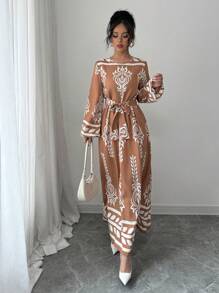 Yasmyna Women's Woven Loose Fit Arab Printed Dress