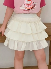 DAZY Young Girl's Solid Color Multi-Tier Ruffle Hem Short Skirt
