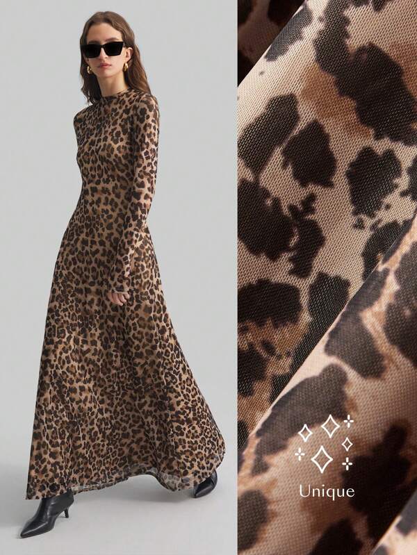 Ontre 2025 New Elegant Leopard Print Digital Pattern Sexy Women Long Dress, Suitable For Party, Festival, Gathering