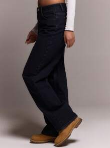 MUSERA Indigo Wash Straight Leg Jeans, Spring 90's Y2k Streetwear Casual Concert Chic Summer - Navy Blue - View 3