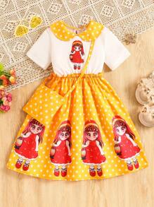 Mädchen Süßes Mädchen & Laterne & Sterne Muster Peter Pan Kragen Kurzarm Kleid, zeigt fantasievolles und kulturelles Flair, sehr ansprechend für kleine Mädchen. Das einzigartige Peter Pan Kragen Design macht das Kleid noch süßer und eleganter, perfekt für den niedlichen Auftritt kleiner Mädchen. Geeignet für verschiedene Anlässe wie Alltagstragen, Familientreffen, Feste oder Outdoor-Aktivitäten, modisch und verspielt.