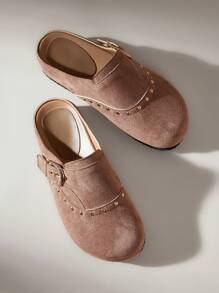 Solecia Mocasines planos minimalistas con tachuelas para mujer, uso casual para todos los días - Caqui - Ver 2