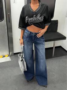 EURMUSE HIGH WAIST WIDELEG Y2K STYLE LOOSE JEAN - Dark Wash - View 7