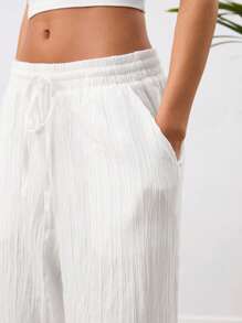 Manfinity BRENVOR Unisex Casual Pleated High Waist Drawstring Straight Leg Pants, Solid Color, Suitable For Daily Wear - White - View 8