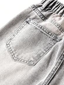 SHEIN Plus Size Toddler Boys' Casual Washed Light Gray Denim Straight Leg Jeans - Light Grey - View 6