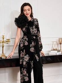 Modelyn Women 3D Flower Decor Floral Printed Romper Fall Cloth For Women - Multicolor - View 3
