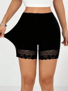 Comfortcana 性感蕾丝拼接黑色短款打底裤