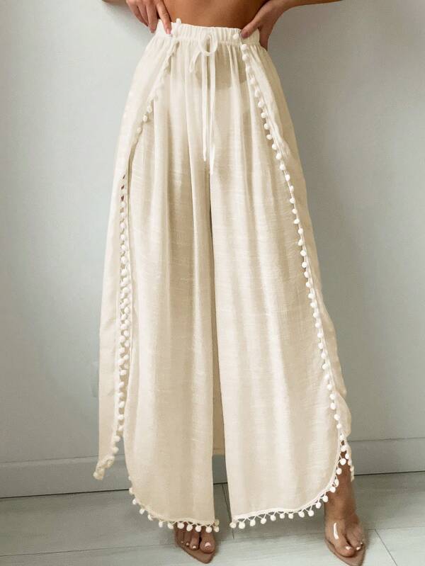 SHEIN Swim Summer Beach Women's Fashionable Beach Pants With Pom Pom Decoration