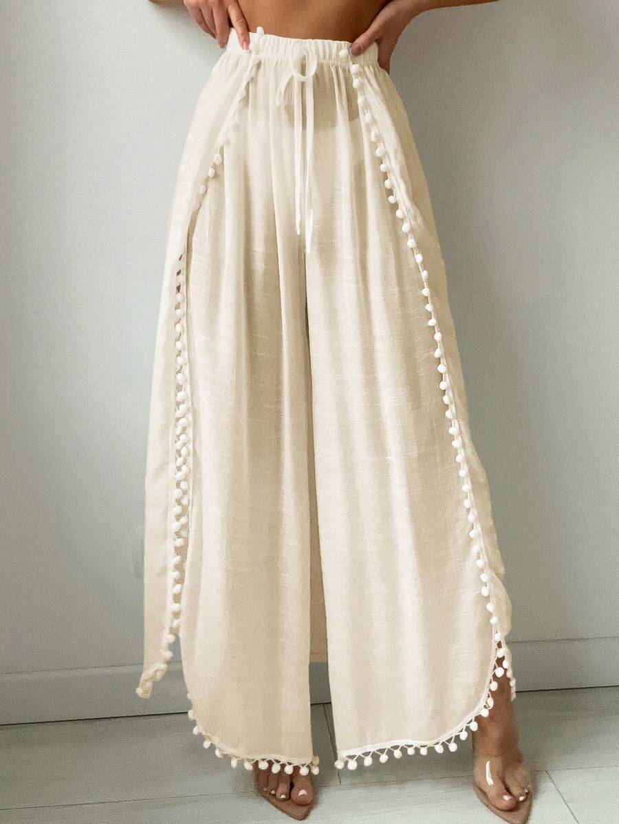 Swim Lushoire Summer Beach Women's Fashionable Beach Pants With Pom Pom Decoration - Apricot - View 1