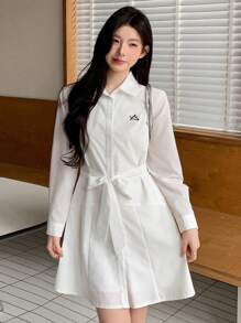 DAZY Women Mid-Length Casual Dress, Minimalist And Fashionable For Everyday Wear Fall Shirt Dress Long Sleeve Dress