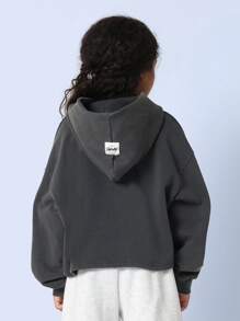 SUMWON 都市街头风短款连帽衫，饰有“777”图案印花，宽松版型，青年时尚嘻哈风格运动卫衣，秋冬运动服 - 深灰色 - 查看 2