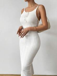 SHEIN Clasi Women's Solid Color Front Laced Fitted Knit Camisole Dress