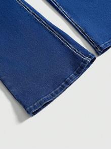 ROMWE Fairycore Pastoral Deer Embroidery Denim Jeans, Spring/Summer - Navy Blue - View 3