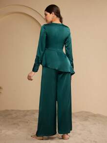 Graceveil 女式长袖上衣和阔腿裤阿拉伯风格两件套 - 綠色 - 查看 2