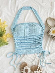 Soleia 女士度假腰部抽绳休闲挂脖修身吊带背心中国新年夏季度假邮轮服装邮轮女士西装女装 - 淺藍色 - 查看 6