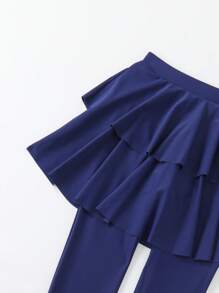 Swim Mulvari Women Spring Break Conservative Full Coverage Dark Blue Two-Layer Ruffle Cake Skirt Bikini Bottom For Summer Beach Vacation - Navy Blue - View 8