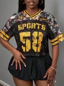 Slaydiva 大码女式针织运动印花T恤，简约时尚，适合日常休闲穿着