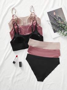 Teen Girl 6pcs Set: Seamless Adjustable Strap Padded Bra & Panty Sets For Girls, Minimalist & Comfortable Bathing Suit Set Underwear Girl Set