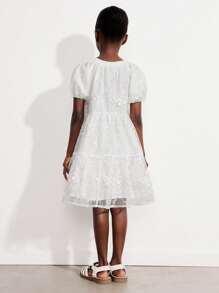 SHEIN Young Girls' Embroidered Ruffled Dresses - White - View 2