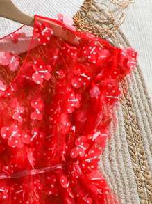 1pc Minimalist Casual Daily Wear Mesh Cover Up For Tween Girls - Red - View 3