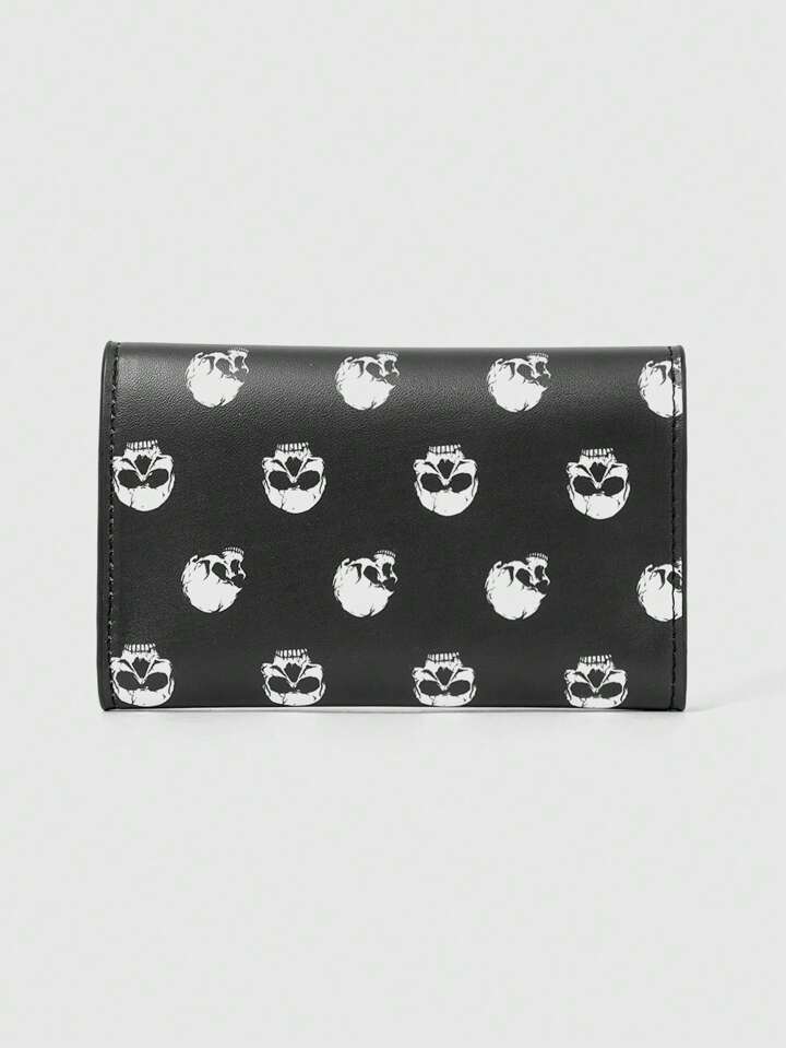 Women's Skull Pattern Leather Clutch Wallet - Vegan, Zip Around, With Card Slots & Coin Pocket - View #11