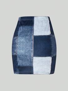BamGleam Splice Printed Button Down Shirt And Skirt Women Color Block Spring Summer Set