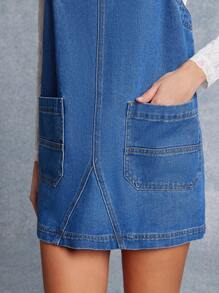 WESTFADE 春季实用休闲牛仔连身迷你连衣裙，带口袋