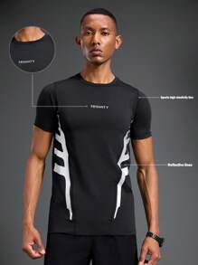 Manfinity Sport Polished 1 Set Men's Crew Neck Short Sleeve Letter Print Casual Sports T-Shirt & Vest  Minimalist Design Sleeve  Workout Muscle Fit T-Shirt