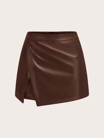 SHEIN Privé Fashionable High-Waisted Slim Faux Leather Shorts, Versatile Design For Autumn/Winter