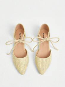 Styleloop 2025 新款度假风格编织镂空蝴蝶结装饰低帮尖头舒适优雅女士平底鞋