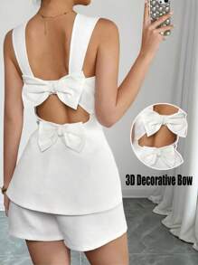 Chiquease Damen Weißes elegantes, vielseitiges 2-teiliges Tankset mit taillierter Schleifenrückendesign