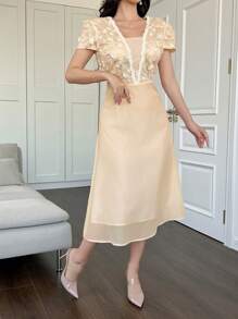 DAZY Summer New Bohemian Style Textured Patchwork Elegant Sundress Dress For Women - White - View 4