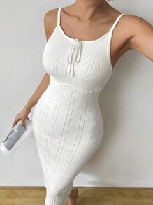 SHEIN Clasi Women's Solid Color Front Laced Fitted Knit Camisole Dress