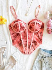 Soleia Vintage Rose Print Camisole Bustier Top - Dusty Pink - View 4