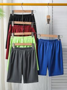 SHEIN 5pcs/Set Tween Boys' Casual Sports Solid Color Mesh Loose Knit Shorts Set, 5 Colors - Green - View 2