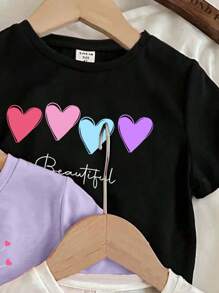 SHEIN Tween Girls Casual Minimalist Cartoon Pattern 2pcs/Set T-Shirt, Suitable For Summer - Multicolor - View 5