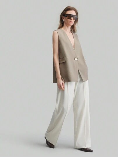 Ontre 2026 New Spring/Summer Casual Loose Fit Women Vest Jacket, Urban Leisure Style In Modern Urban Casual Fashion Business Casual Women's Office Wear Low-Key Old Money Style Effortless Temperament High-End Urban Commuting High-Quality Airport Women's Wear High-End Material High-End, Elegant, Old-Fashioned Cruise Attire For Wedding Guests Modern Urban Casual Fashion Business Casual Women's Office Wear Low-Key Old Money Style Effortless Temperament High-End Urban Commuting High-Quality Airport Women's