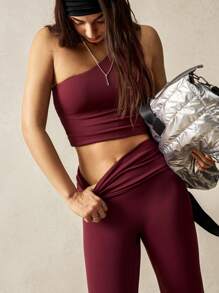 VARSITIE Women's Solid Color High Waist Pleated Slim Fit Active Pants - Burgundy - View 5