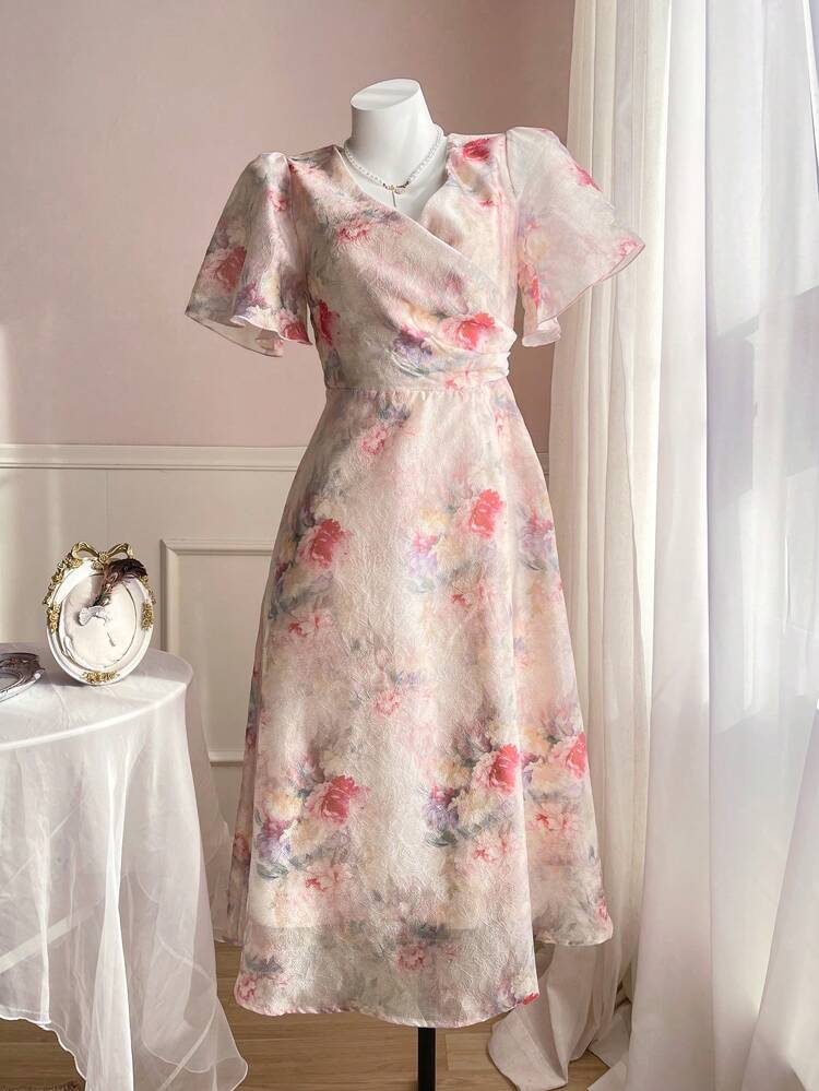 Women's Elegant Full Print Plant Design Long Dress, Spring/Summer New Arrival Floral Maxi Dress